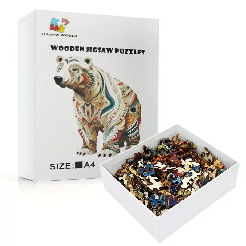 Polar Bear Wooden Jigsaw Puzzles Adult, Teens, Animal Shaped Natural Wood Puzzle, Best Christmas Gift And Family Games Magic Puz