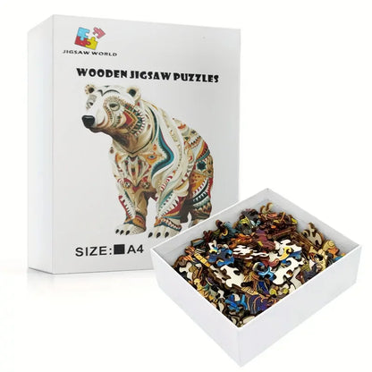 Polar Bear Wooden Jigsaw Puzzles Adult, Teens, Animal Shaped Natural Wood Puzzle, Best Christmas Gift And Family Games Magic Puz