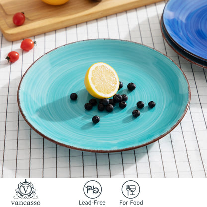 vancasso Bonita Blue 10.4 inch Dinner Plate Set of 6, Handpainted Big Plate Set in Rustic Look, 26.5cm Serving Plate for Dinner/