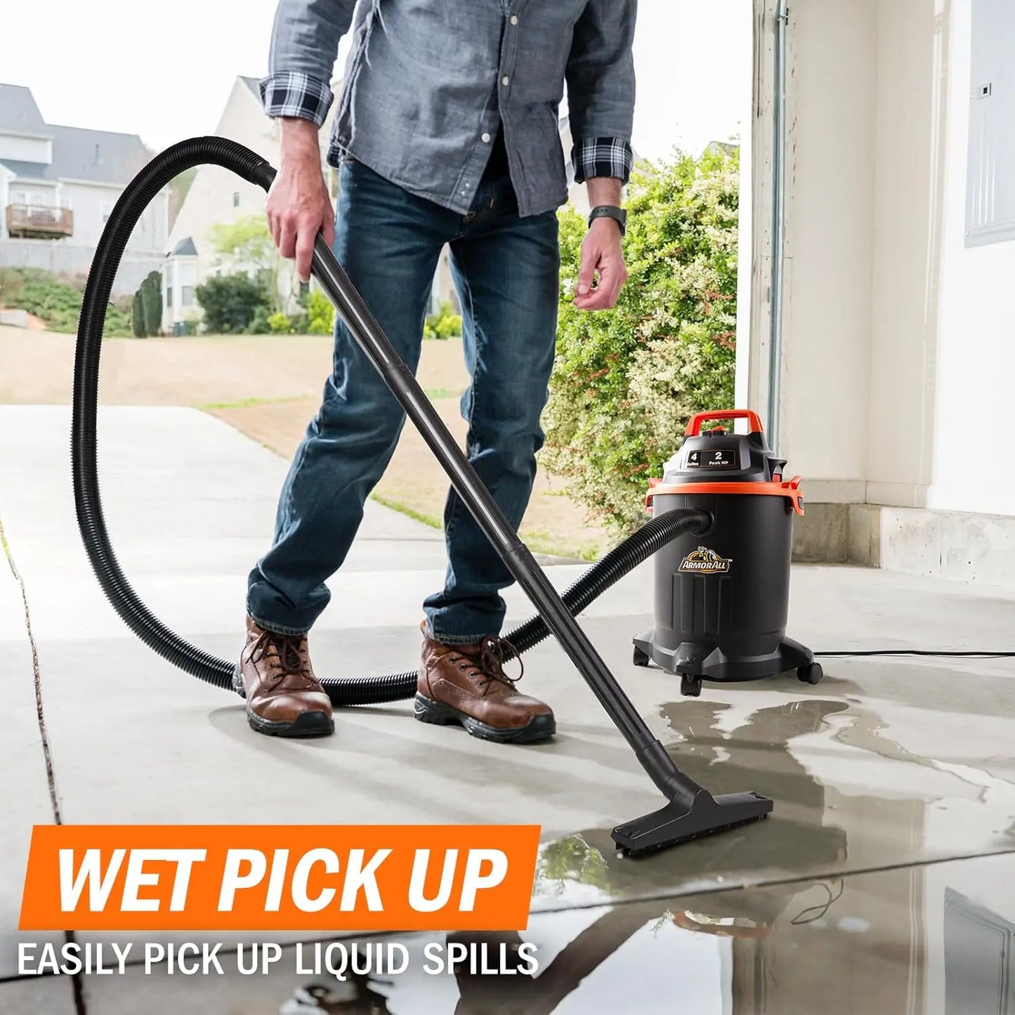 4 Gallon Wet/Dry Vacuum with Powerful Suction, Nozzles & Brush for Home and Workshop