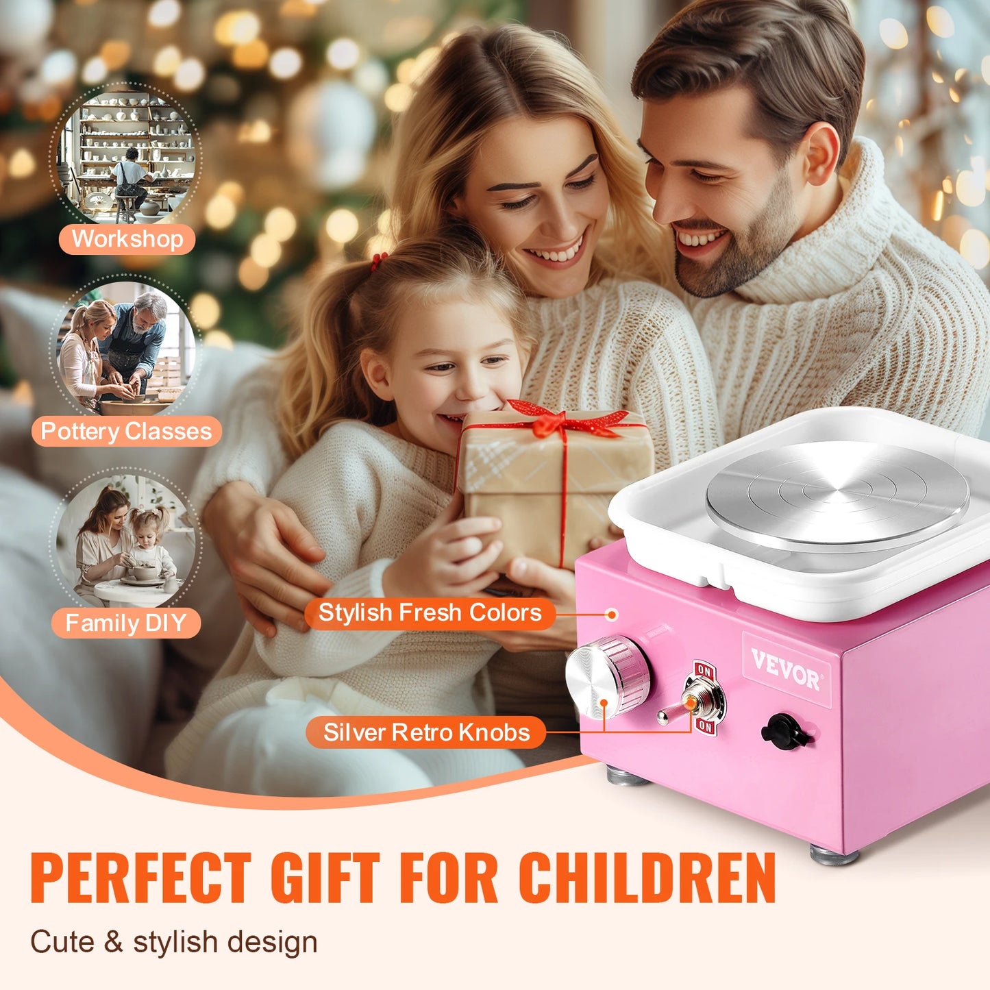 SucceBuy Mini Pottery Wheel 0-320RPM Adjustable Speed Detachable Basin 2.56in/3.94in 2 Turntables Art Craft Work Home DIY Pink