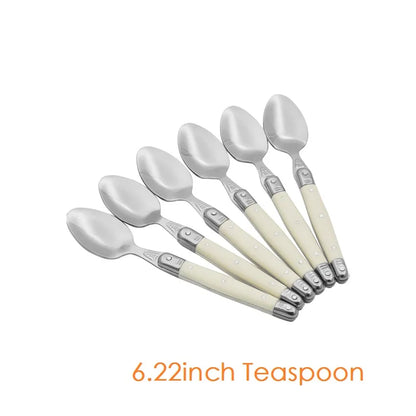 4/6/24pcs Laguiole Ivory White Silverware Stainless Steel Steak Knives Table Forks Dinner Spoons Dessert Teaspoon Xmas Cutlery