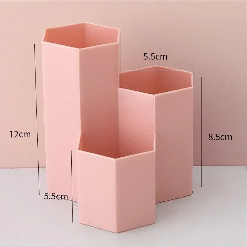 Simple Large Capacity Hexagonal Desktop Organizer Pen Container Holder Storage Pencil Cup 3 Slot Stand School Office Supplies