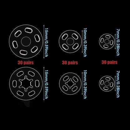 90Sets Plastic Sew-on Snap Buttons Invisible Snap Fasteners Buttons Round Clear Press Button for Sewing Clothing DIY Craft