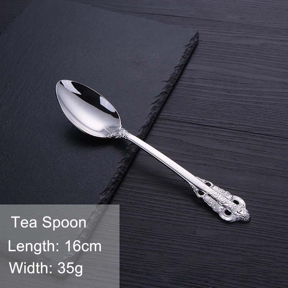 Vintage Western Stainless Steel Cutlery Set Luxury Tableware Wedding Engraving Dinnerware Knife Fork Spoon Sliverware 1 Pcs