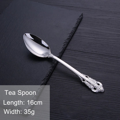 Vintage Western Stainless Steel Cutlery Set Luxury Tableware Wedding Engraving Dinnerware Knife Fork Spoon Sliverware 1 Pcs